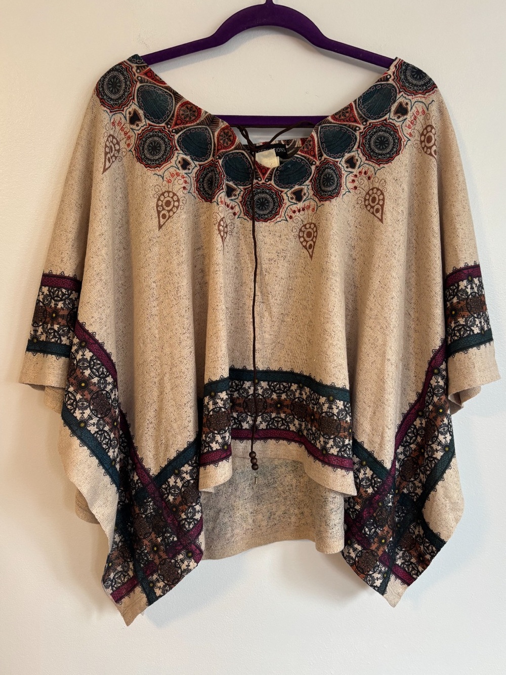 Bohemian Beige Poncho Paisley Floral Boho Geometric Pattern Seductions Medium